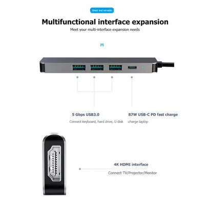 Type-C 5-in-1 docking station mobile phone tablet converter gaming console HDMI docking station USB hub