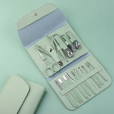 绿不锈钢指甲钳修脚刀套盒美甲工具全套指甲剪套装指甲刀批发全套