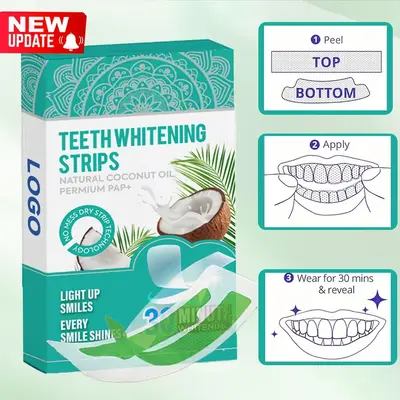 Teeth whitening strips with PAP and coconut oil extract