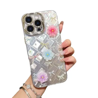 iPhone 17/16 Pro Max case, cute bow lanyard glitter