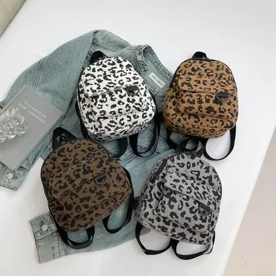 Leopard Print Women's Multi-Way Backpack, Corduroy
