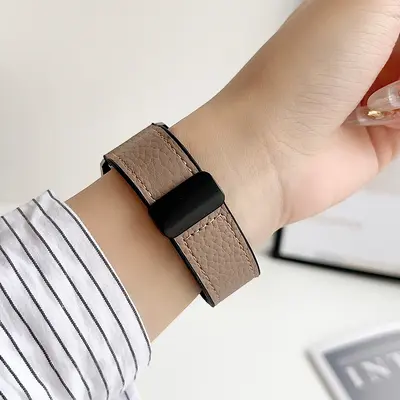 Huawei Watch 5, Samsung, Xiaomi S4, Lichi desenli, GT6 silikon kaplama, manyetik tokalı Fit deri saat kayışı için uyumlu