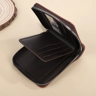 Men's Short Horizontal Wallet with Multiple Card Slots and Zipper Coin Pocket - 5