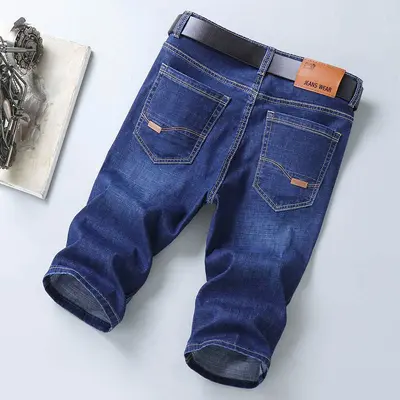 Herren Sommer-Jeansshorts, locker gerade geschnitten, Stretch, dünn, lässig