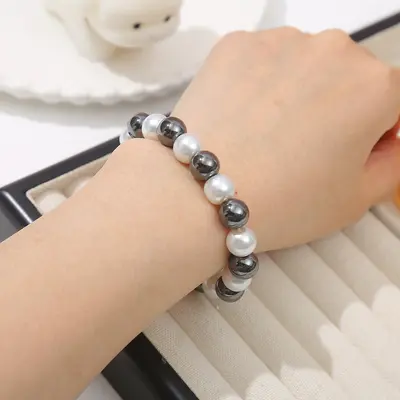 Black tourmaline beaded bracelet, elastic string