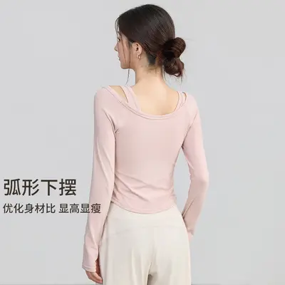 Women's yoga long sleeve top, autumn-winter, fitted - 2