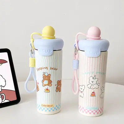 Neue Schwimmkugel-Becher 316 Edelstahl Thermoskanne großvolumiges Wasserglas Cartoon hochwertige tragbare Griffschnur Strohhalm-Becher