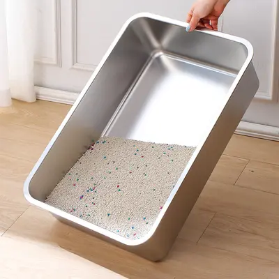 Stainless Steel Cat Litter Box XXL, Splash-Proof, Semi-Enclosed with High Sides