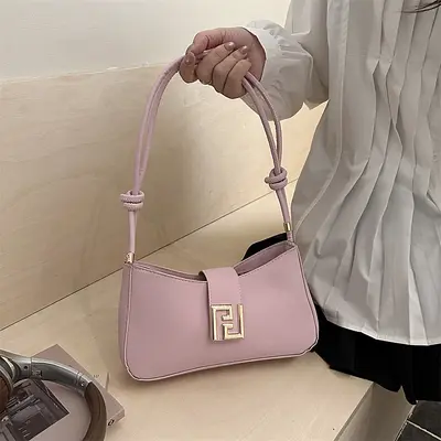 Solid Color Women's Underarm Bag, Casual Single Shoulder Bag - 3