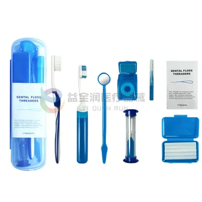 Orthodontic oral care kit with toothbrush, floss, mirror