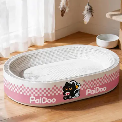 Weiße Kuh Katzenkratzbrett aus Karton, extra groß mit Katzenbett - 10