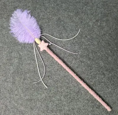 Ostrich Feather Cat Teaser Wand with Plush Wooden Stick - 10