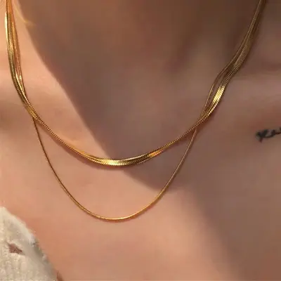 Double-layer snake chain necklace titanium steel
