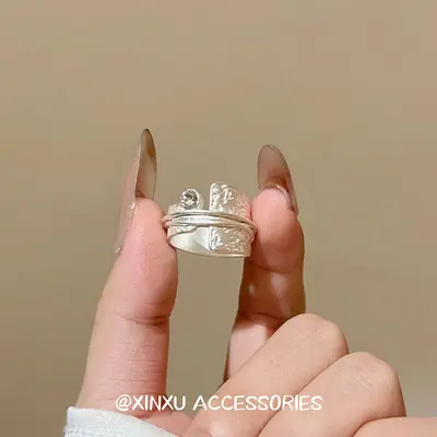 Multi-layer ring, wide band, shimmering diamond, versatile - 2