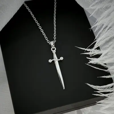 Popular single arrow heart pendant in Europe and America Valentine's Day red zirconium love sword pendant titanium steel bridge bone chain cross-border jewelry - 9