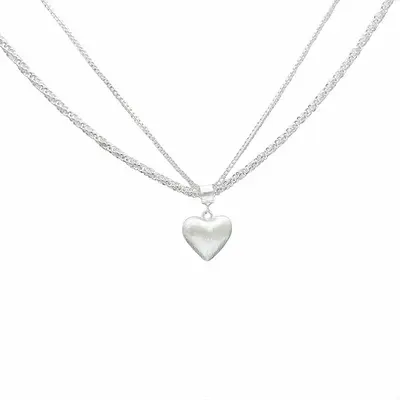Double-layer brushed love pendant necklace, sparkling - 6