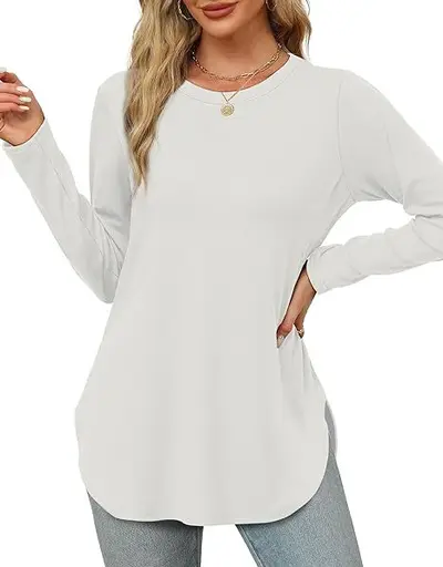 Damen-Langarmshirt in Uni-Farbe, Rundhalsausschnitt, locker geschnitten