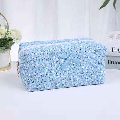 Small Floral Quilted Cosmetic Bag, Large Capacity Travel Pouch - 11