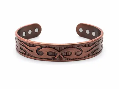 Antique copper bracelet, open design, magnetic adjustable - 13