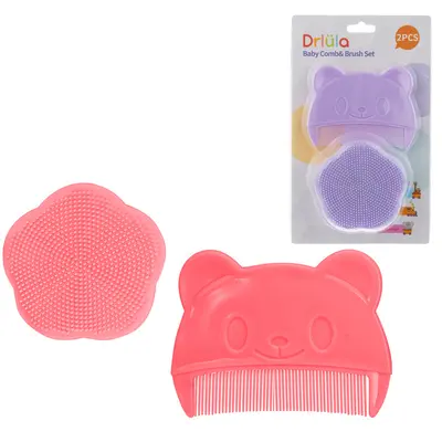 Baby Cradle Cap Comb and Shampoo Brush Set, Silicone - 11
