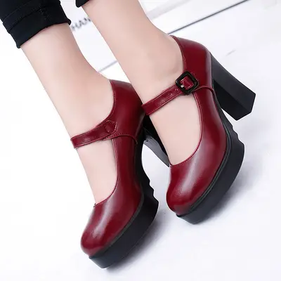 Women's Waterproof Chunky Heel Platform Work Shoes - 3