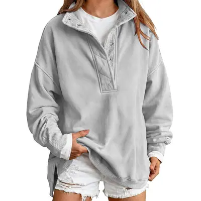 Women's Loose Button-Up Long-Sleeve Warm Fleece Sweater - 11