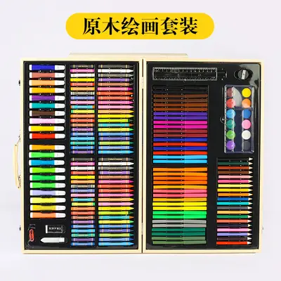 厂家供应儿童180木盒画笔水彩笔批发儿童画画蜡笔162彩笔套装 - 4