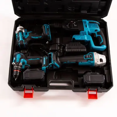 Lithium-Akku-Bohrhammer, Winkelschleifer, Akku-Bohrmaschine 4er-Set - 2