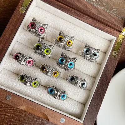925er Silber Eulen-Ring Vintage-Stil Designer - 2