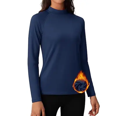 Women's Autumn Winter Running Top, Half Turtleneck, Fleece-Lined Long Sleeve - 5