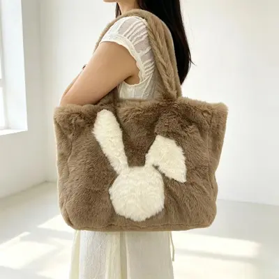 Peluş Kadın Tote Çanta, Büyük Hacimli, Özel Ölçü ve Renk Seçeneği - 12