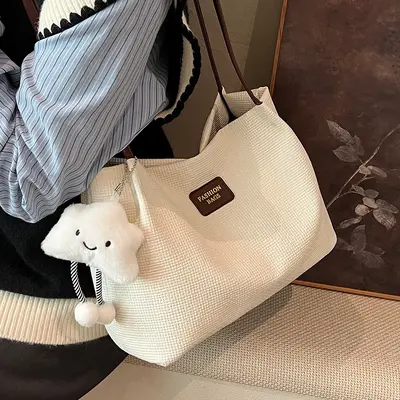 Large Capacity Women's Single Shoulder Bag, Simple Design, Commuter Tote Bucket Bag - 3