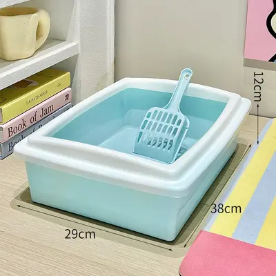 Large Semi-Enclosed Cat Litter Box, Thick Rectangular, Anti-Tracking - 12