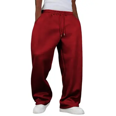 Unisex Solid Color Fleece-Lined Loose Wide-Leg Sweatpants