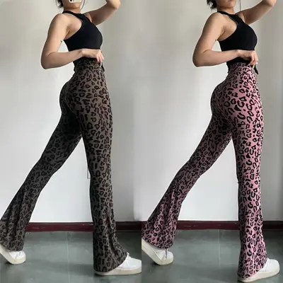 Extended Leopard Print Yoga Pants, High Waist, Breathable - 5