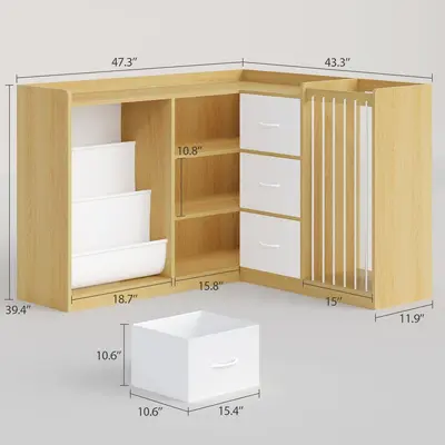 Montessori Holzregal mit Eckdesign für den Kindergarten – Mehrstöckiges Kinder-Bücherregal mit Spielzeugaufbewahrung
