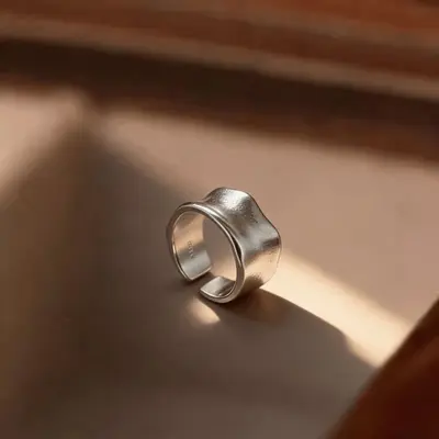 S925 Sterling Silver Wide Face Matte Irregular Ring Women's Luxury High-End Finger Ring Punk Fashion Index Finger Ring Wholesale