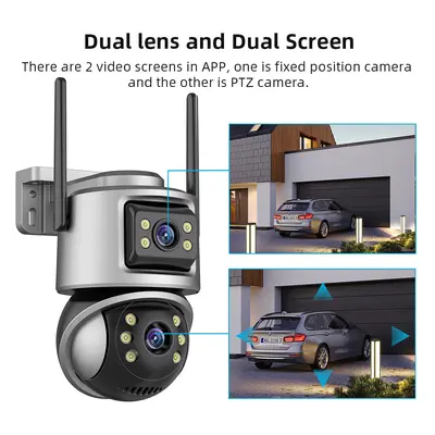 PTZWifi Kamera Außenbereich Nachtsicht Dual-Screen Menschenerkennung 4MP Sicherheit CCTV Überwachungs-IP-Kamera