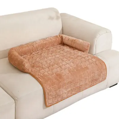 Flannel Quilted Embroidered Pet Bed, Machine Washable, Scratch-Resistant