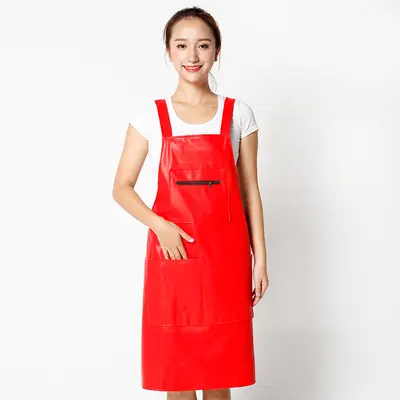 Waterproof Oil-Resistant PU Leather Kitchen Apron - 12