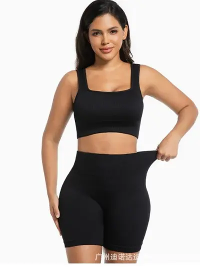 Yüksek Bel Karın Sıkılaştırıcı Şeftali Kalça Yoga Şort Takımı - 3