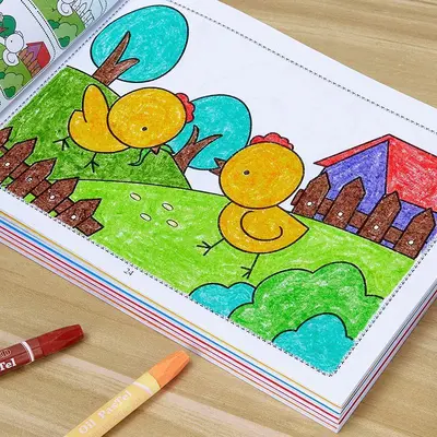 Детская раскраска с рисунками для детей 2-3-4 лет, 6 книг для детского сада, развивающая книжка с картинками для малышей с восковыми мелками, сказочная раскраска - 3