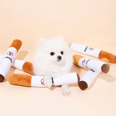 Cigarette-Shaped Plush Dog Toy with Squeaker, Stress-Relief Pillow - 2
