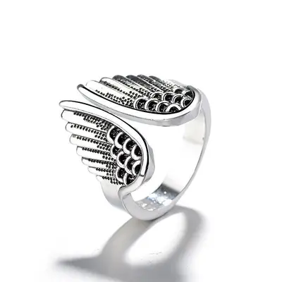 Personalized Angel Wings Feather Retro Ring, Simple Luxury Design