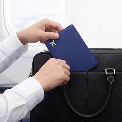 Cross-border In-stock Thick PU Leather Passport Holder with Customizable Logo, Hot-stamped Airplane Passport Book Protective Cover