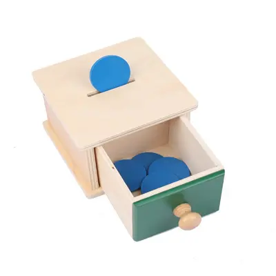 Holz Montessori Lernmaterial Textilpauke Kinder Frühförderung Lernspielzeug Montessori Münzwurf Kugelschublade Zielbox - 7