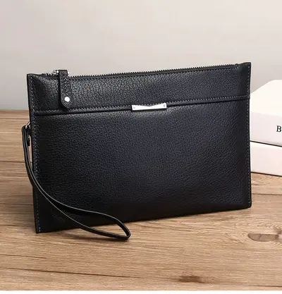 Men's Genuine Leather Clutch Bag, Large Capacity, Fits A4 Documents - 7