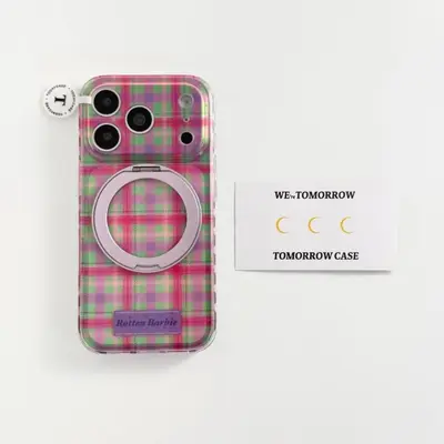360 Swivel Stand Semi-Transparent Plaid Phone Case for iPhone 17 Pro Max - 7