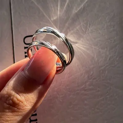 Couple rings, pure silver 999, minimalist design - 4