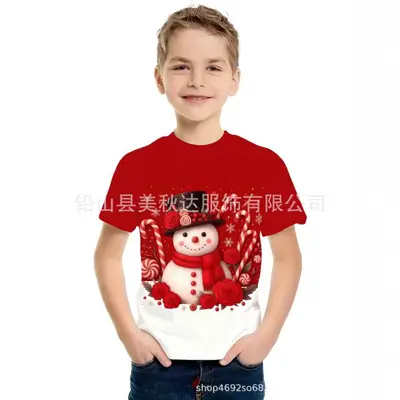 Kinder-T-Shirt mit Weihnachtsmotiv, Kurzarm